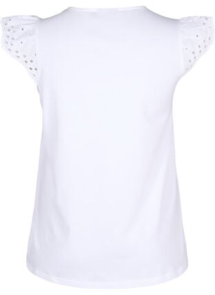 T-shirt med broderi anglaise i økologisk bomuld, Bright White, Packshot image number 1