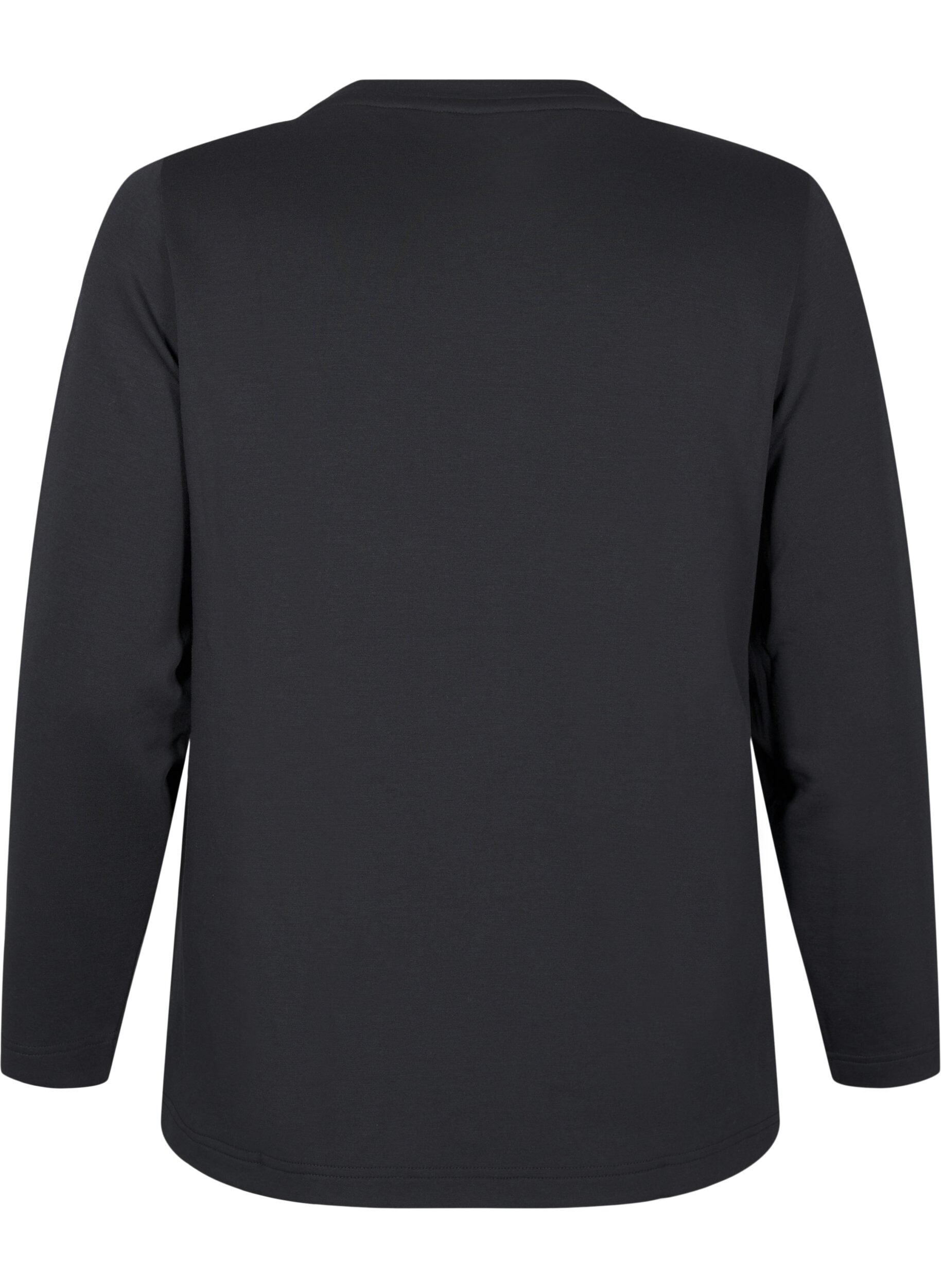 Zizzi Bluse i modalmix med rund hals, Sort, Packshot image number 1