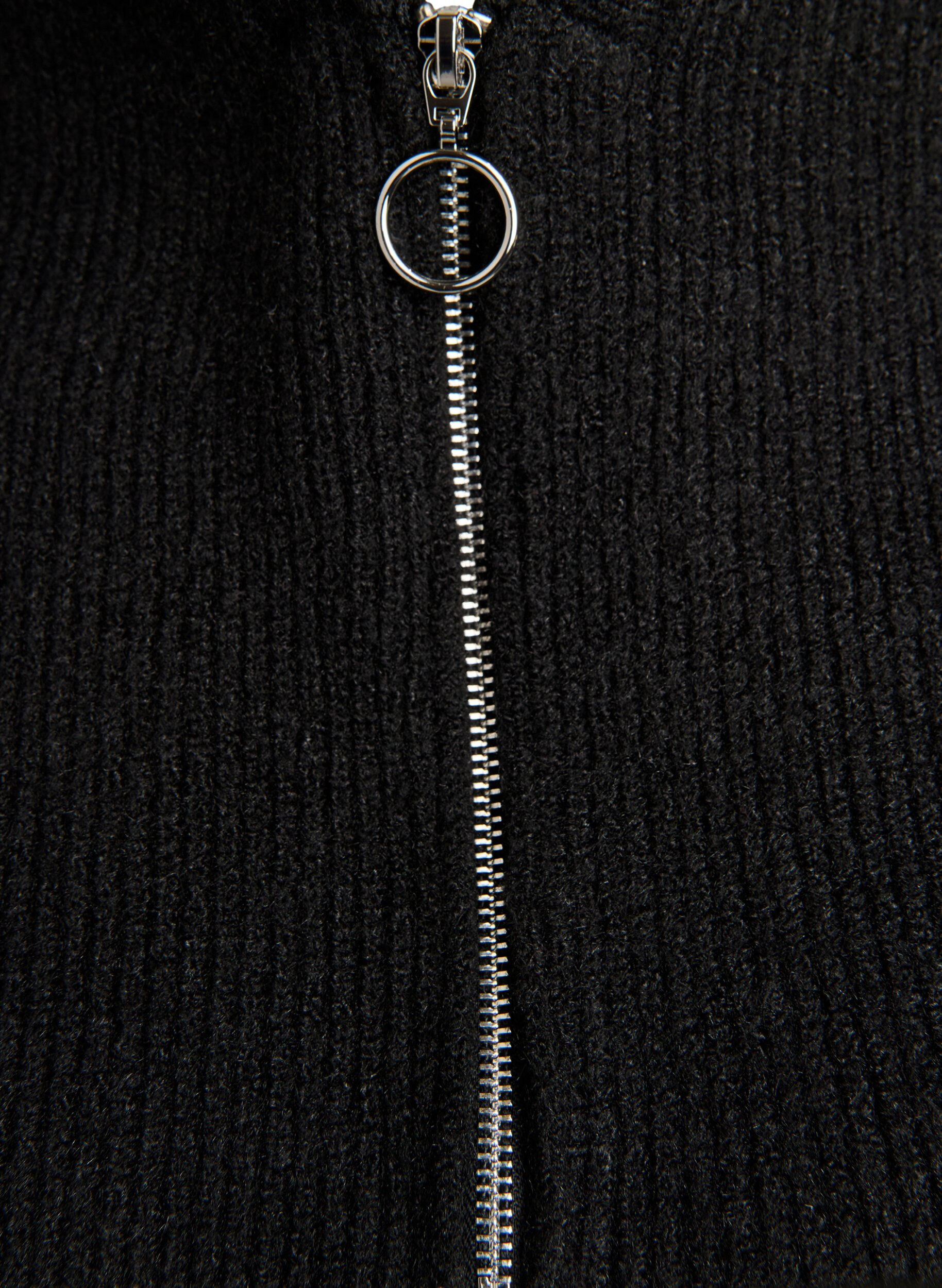 Zizzi Ribstrikket balaclava med lynl&aring;s, Sort, Packshot image number 2