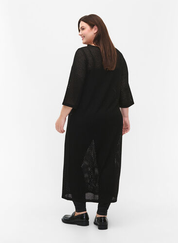 Kjole med 3/4 ærmer og strikket hulmønster, Black, Model image number 1