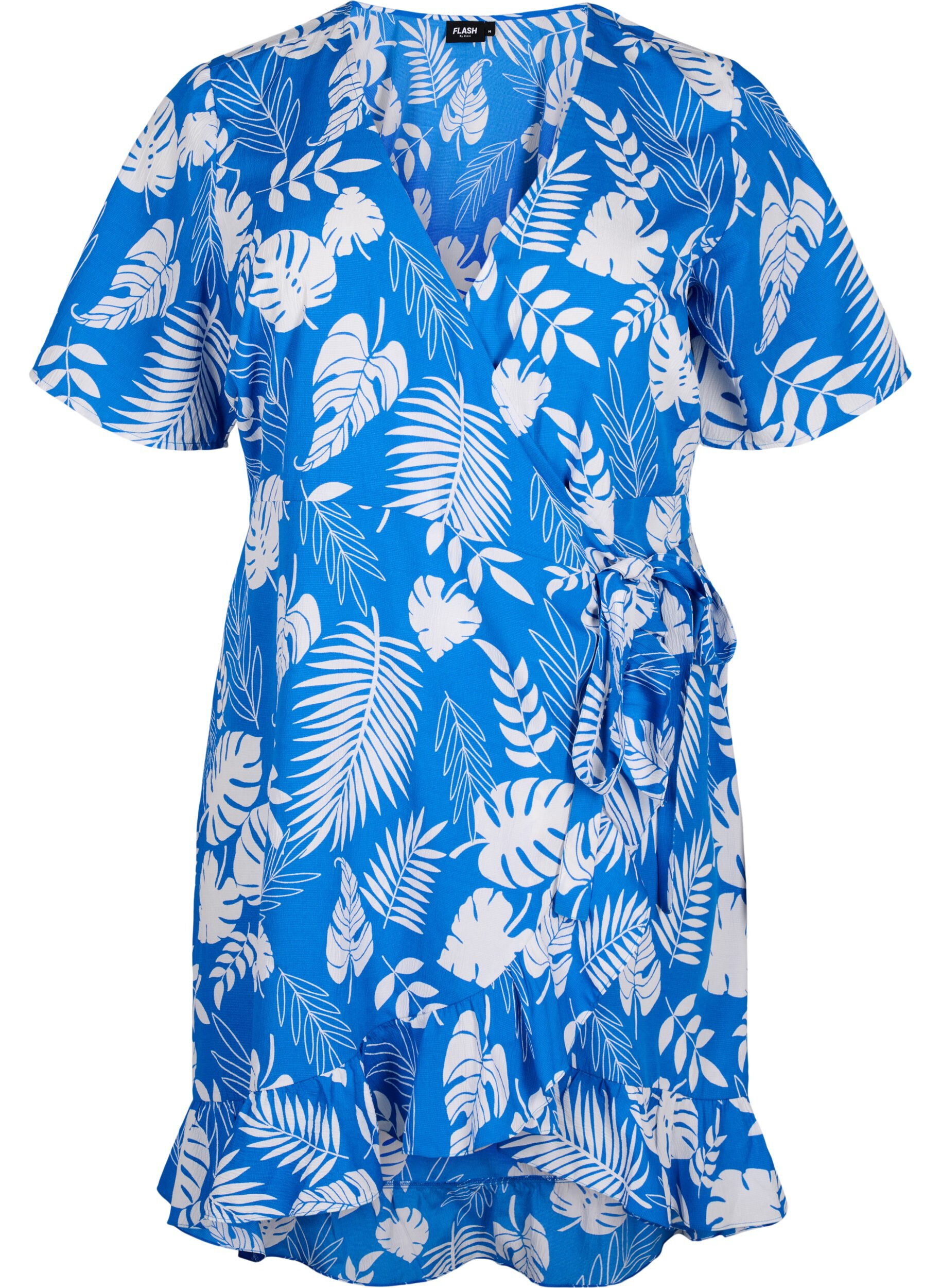 Zizzi FLASH - Wrapkjole med korte &aelig;rmer, Skydiver White AOP, Packshot image number 0