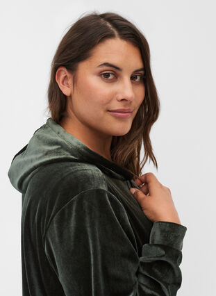 Sweatshirt i velour med hætte og lomme, Forest Night, Model image number 2