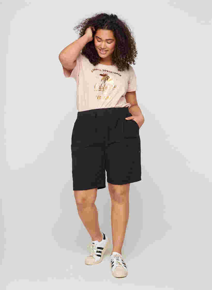 Løse shorts med lommer i bomuld, Black, Model image number 2