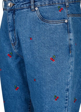 Mille mom fit jeans med broderi, Light Blue Cherry, Packshot image number 2