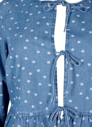 Peplum bluse i denim med bindelukning, Light Blue w.Flowers, Packshot image number 2
