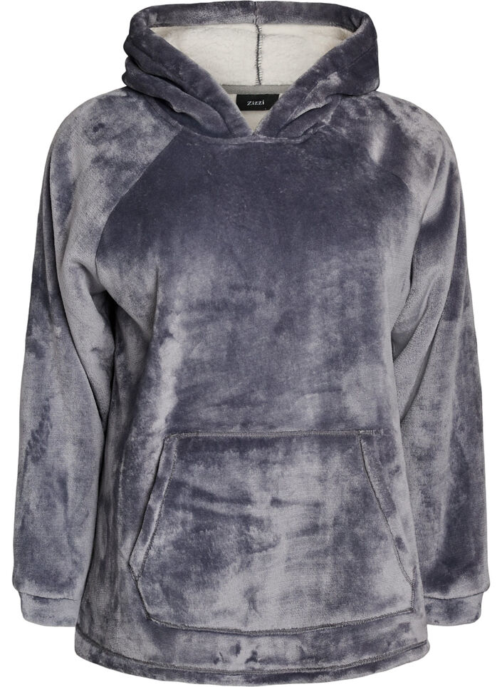 Velour h&aelig;ttetr&oslash;je med k&aelig;ngurulomme, Gr&aring;, Packshot image number 0