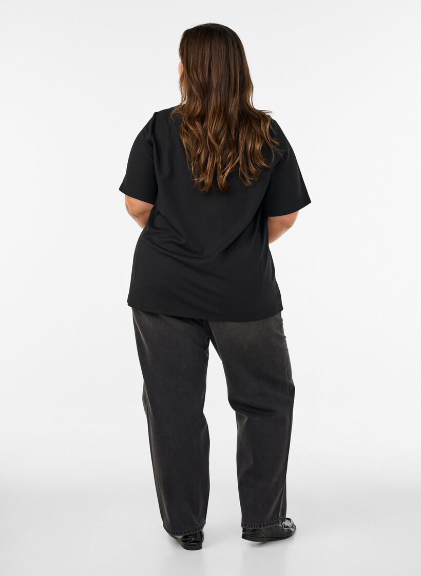 T-shirt med slids og dekorative knudelukninger , Sort, Model image number 2