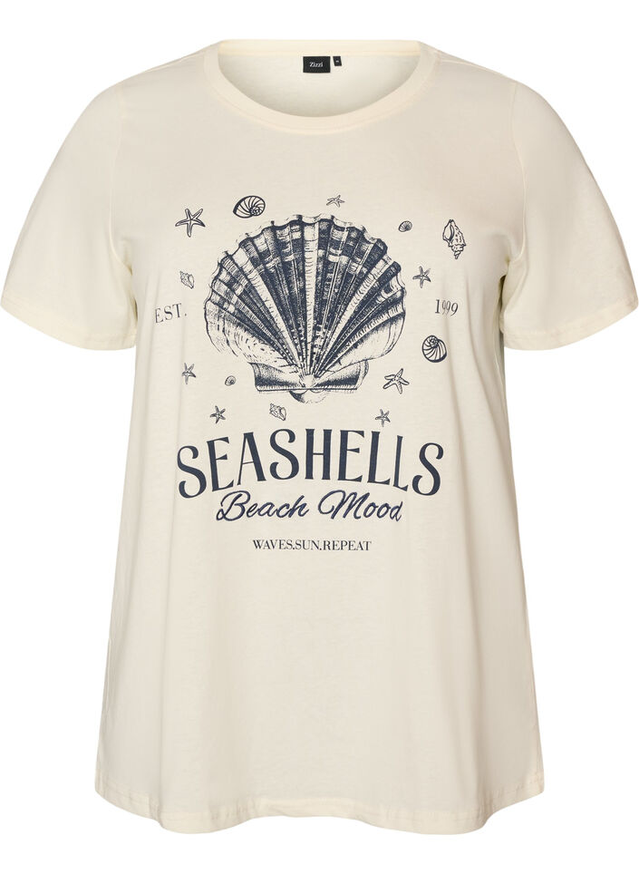 T-shirt i bomuld med printmotiv, Vanilla, Packshot image number 0