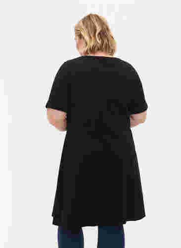 Ensfarvet bomuldskjole med korte ærmer, Black, Model image number 1