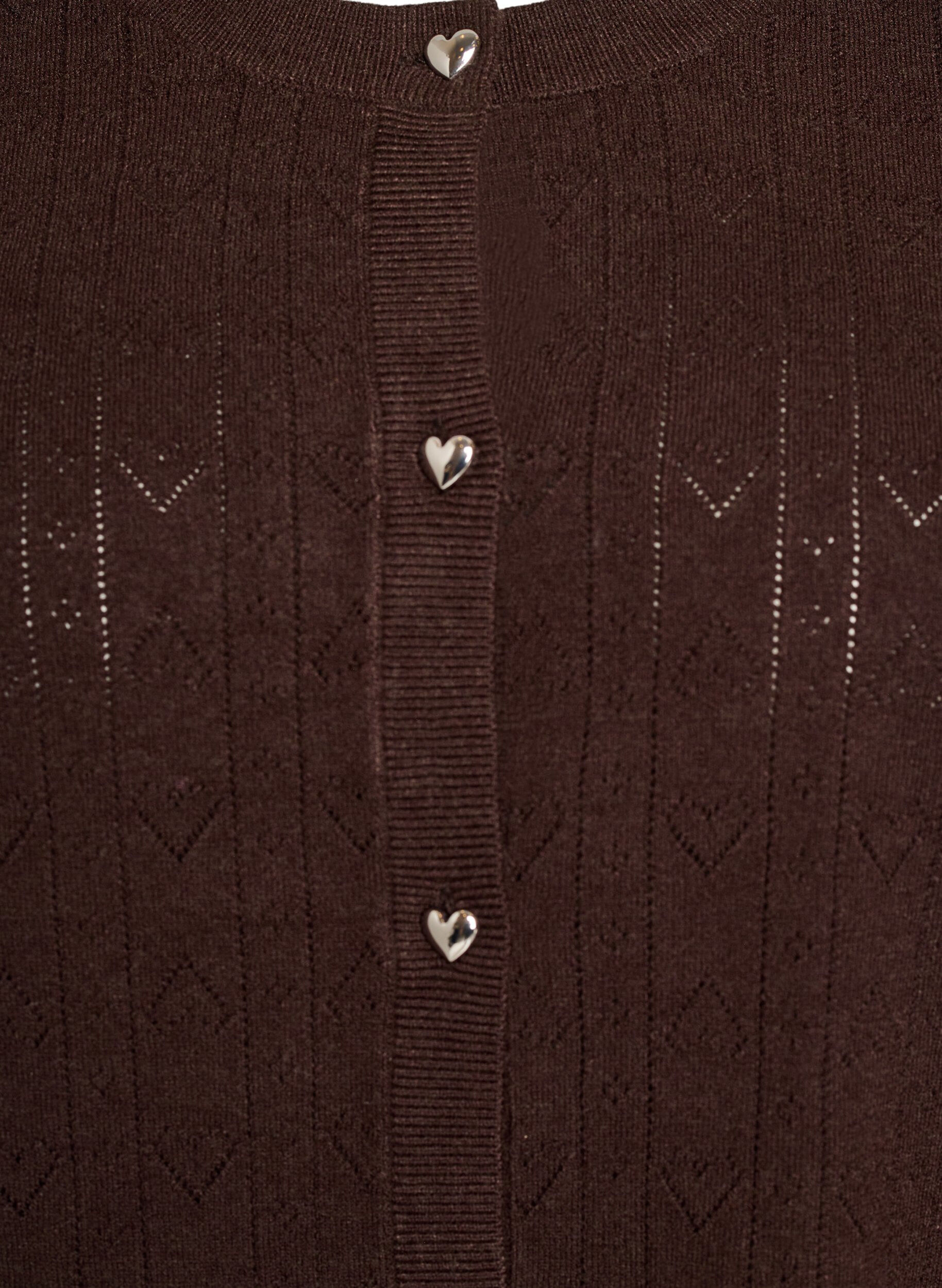 ZizziStrikket cardigan med hjertehulm&oslash;nster, Brun, Packshot image number 2