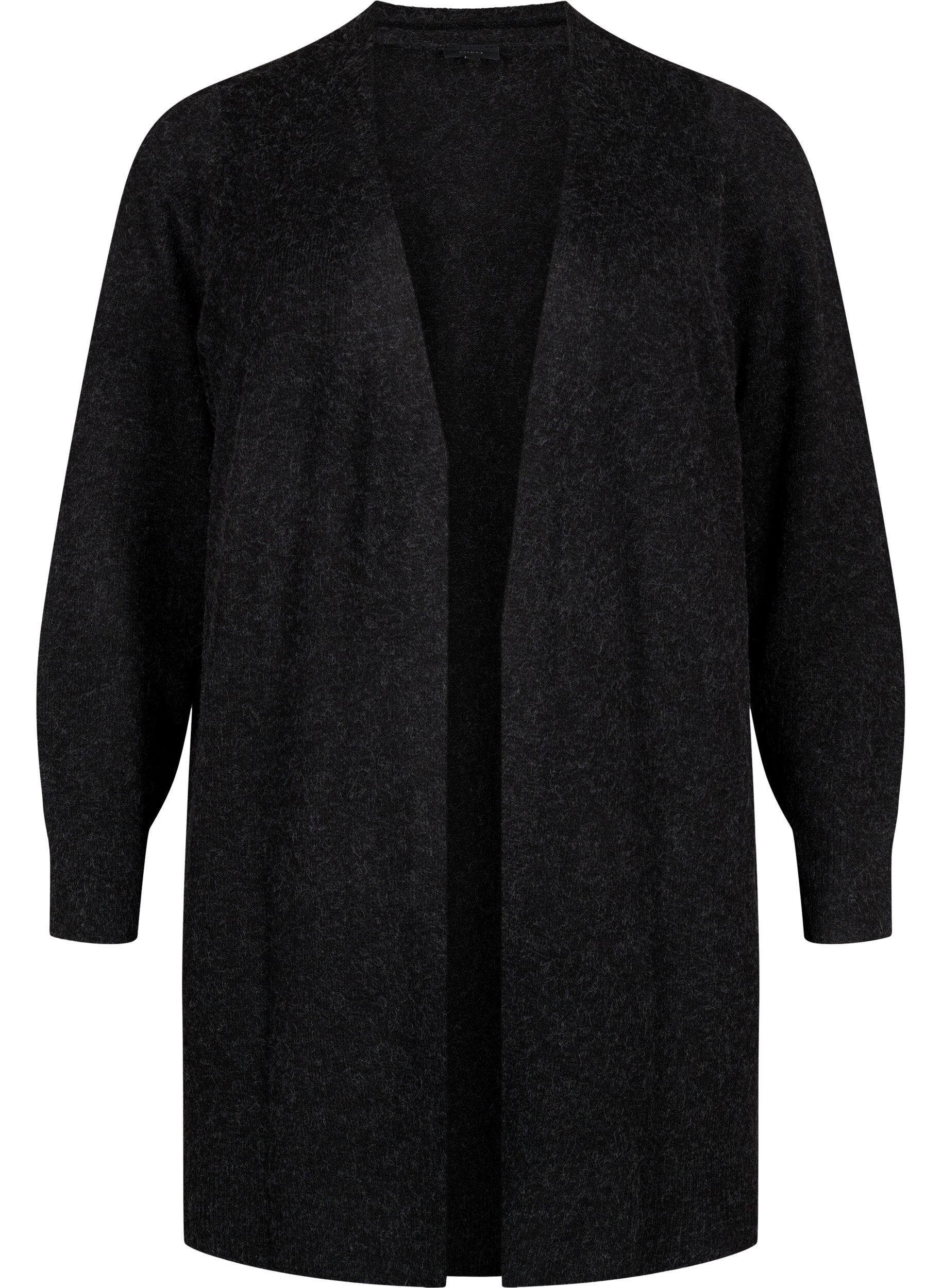 Zizzi Lang &aring;benst&aring;ende cardigan, Dark Grey Melange, Packshot image number 0