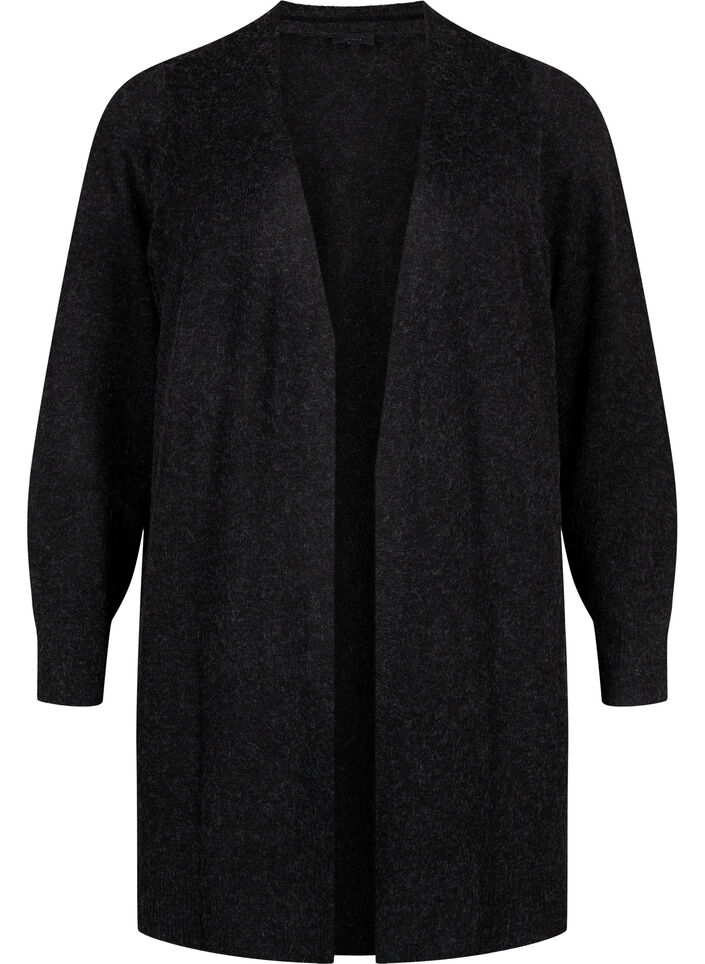 Lang åbenstående cardigan, Dark Grey Melange, Packshot image number 0