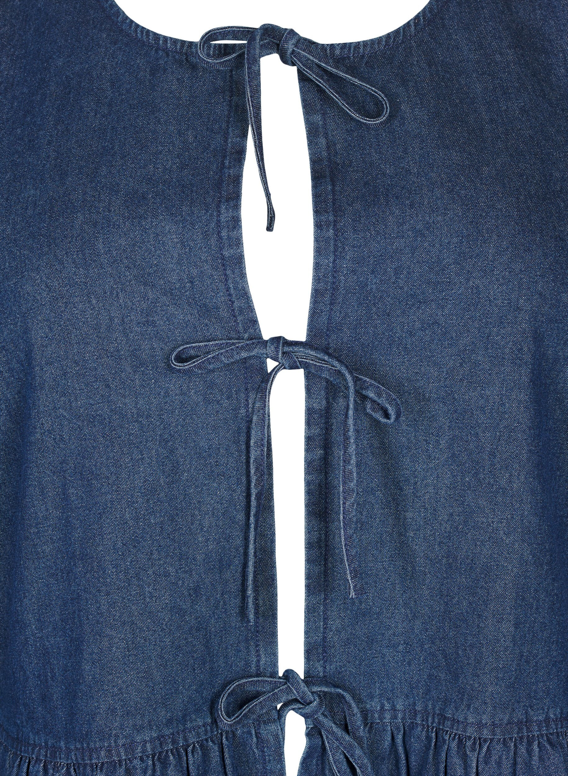 Zizzi Peplum bluse i denim med bindelukning, Bl&aring;, Packshot image number 2