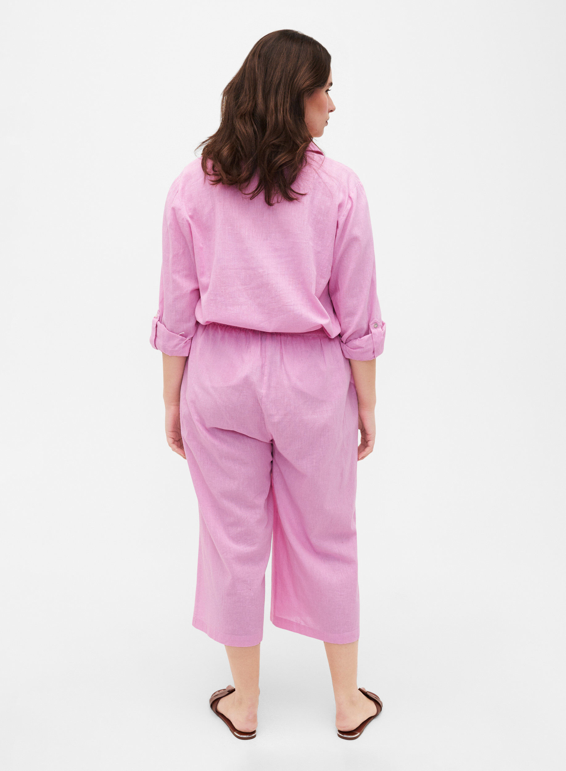 Zizzi 7/8 bukser i bomuldsmix med h&oslash;r, Rosebloom, Model image number 1