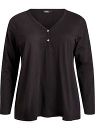 FLASH – Langærmet t-shirt med V-hals og knapper, Sort