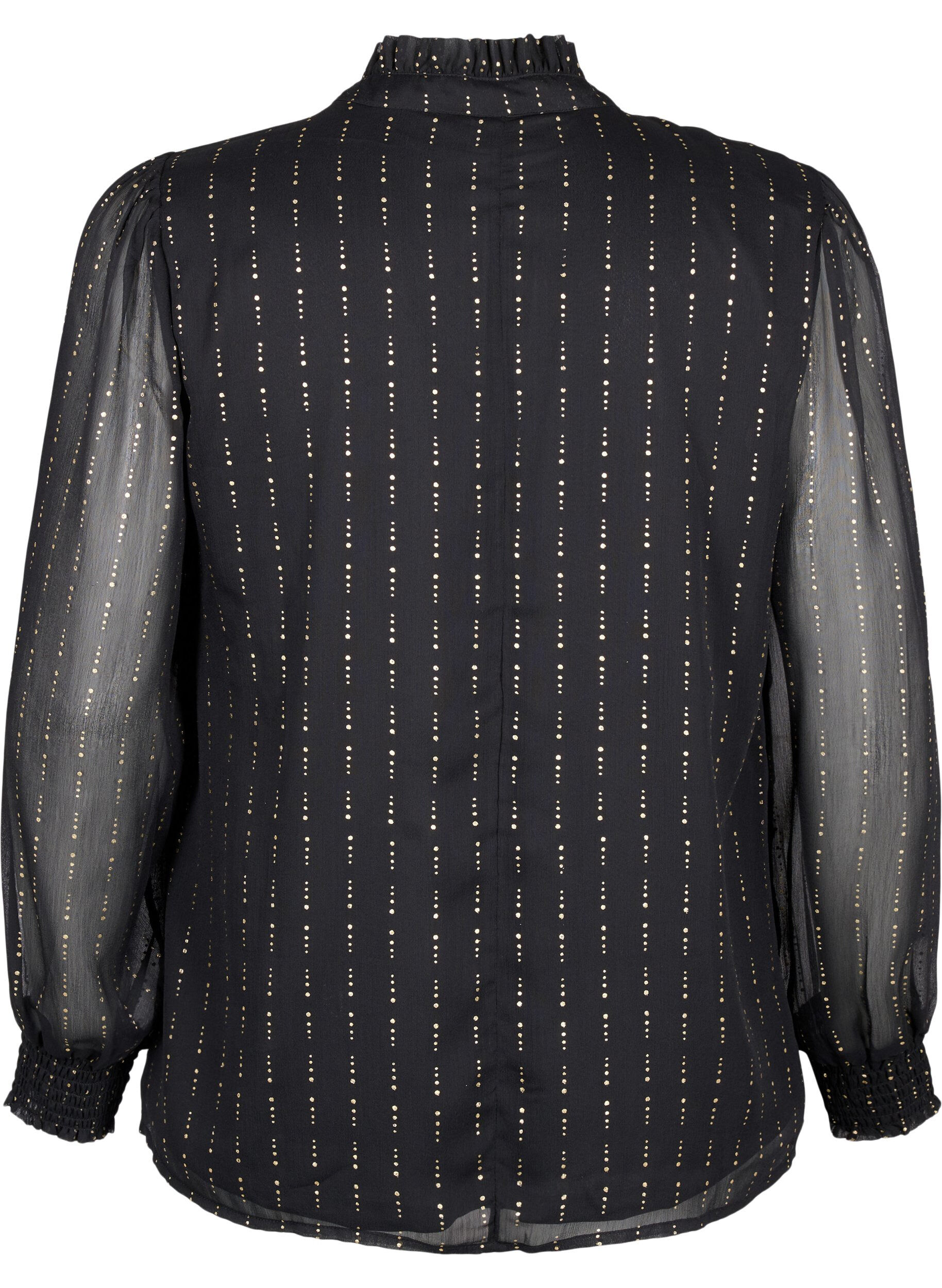 Zizzi M&oslash;nstret chiffonbluse med bindeb&aring;nd, Black, Packshot image number 1