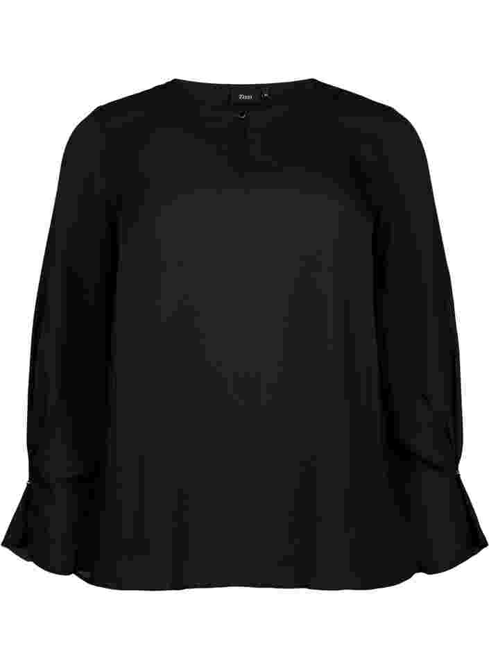 Ensfarvet bluse med lange ærmer, Black, Packshot image number 0