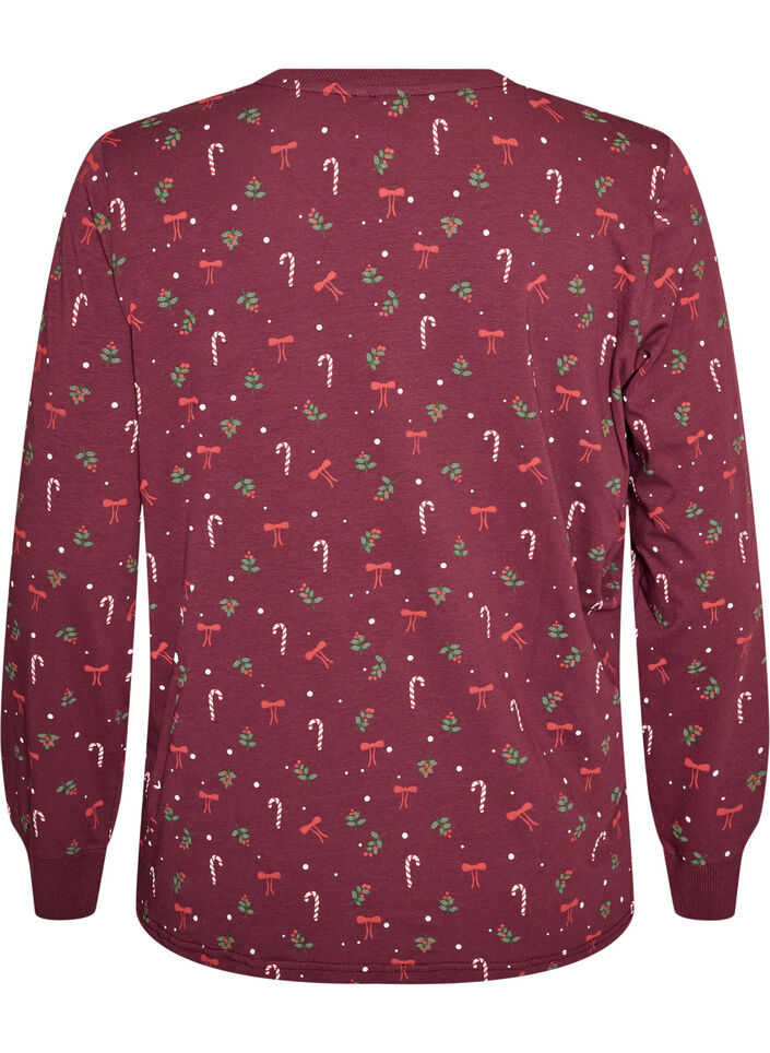 Natbluse med print, M&oslash;rk Bordeaux, Packshot image number 1