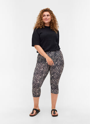 3/4 leggings med print, Black Zebra AOP, Model image number 0