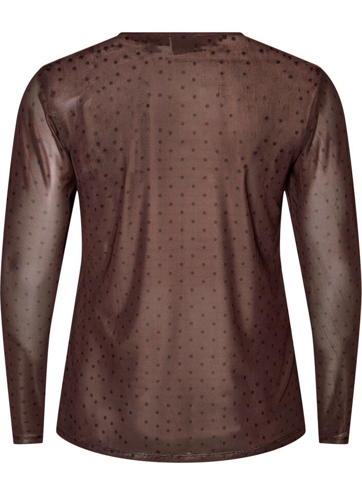 Meshbluse med print, Brun, Packshot image number 1