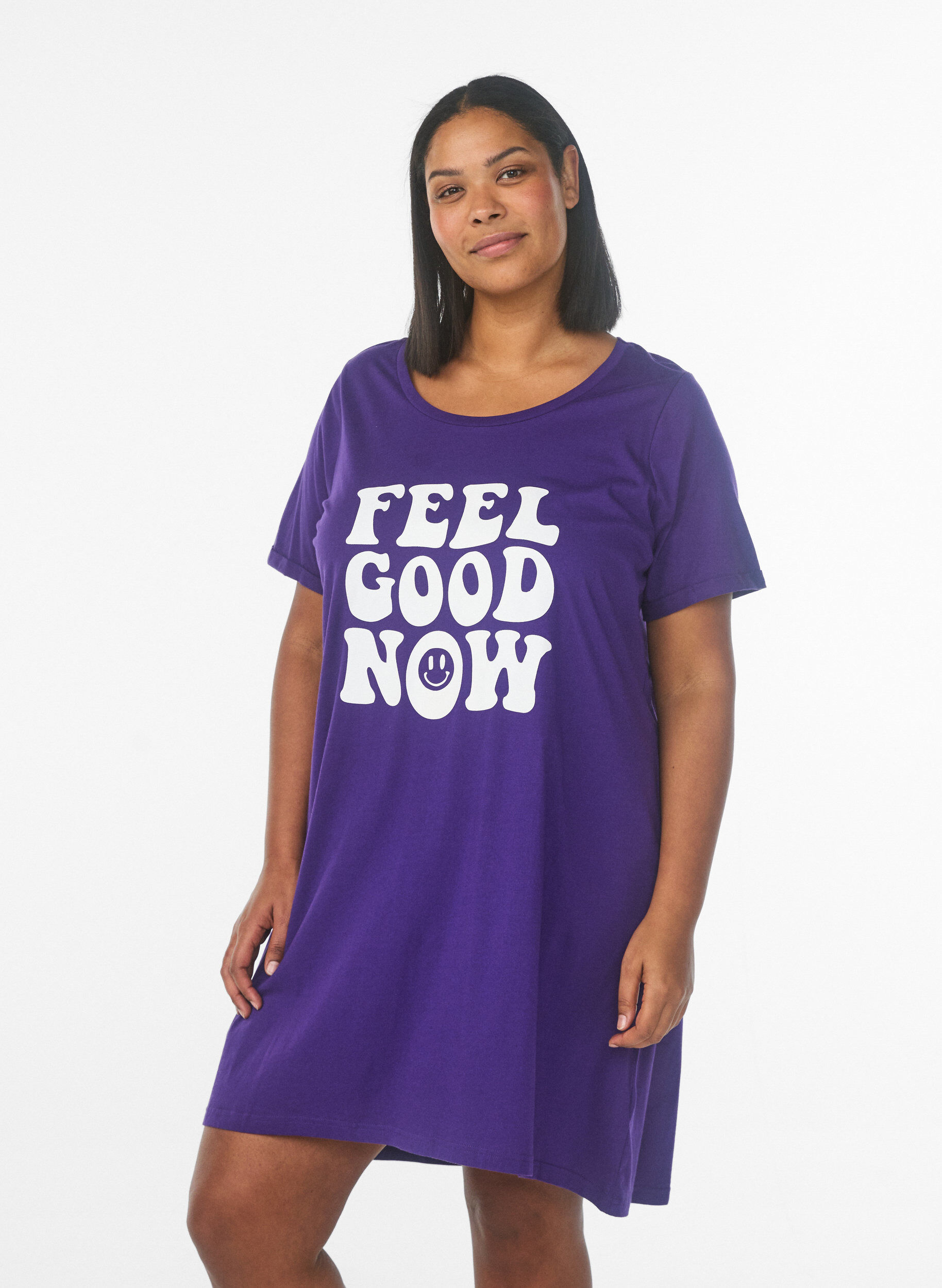 Kort&aelig;rmet natkjole i &oslash;kologisk bomuld, Bl&aring;, Model