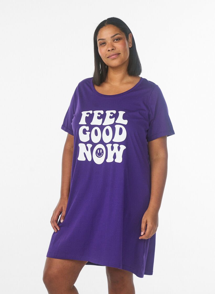 Kort&aelig;rmet natkjole i &oslash;kologisk bomuld, Bl&aring;, Model image number 0