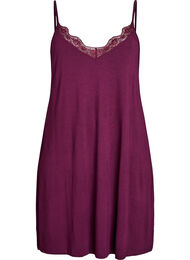 Natkjole med blondekant i viskose, M&oslash;rk Bordeaux
