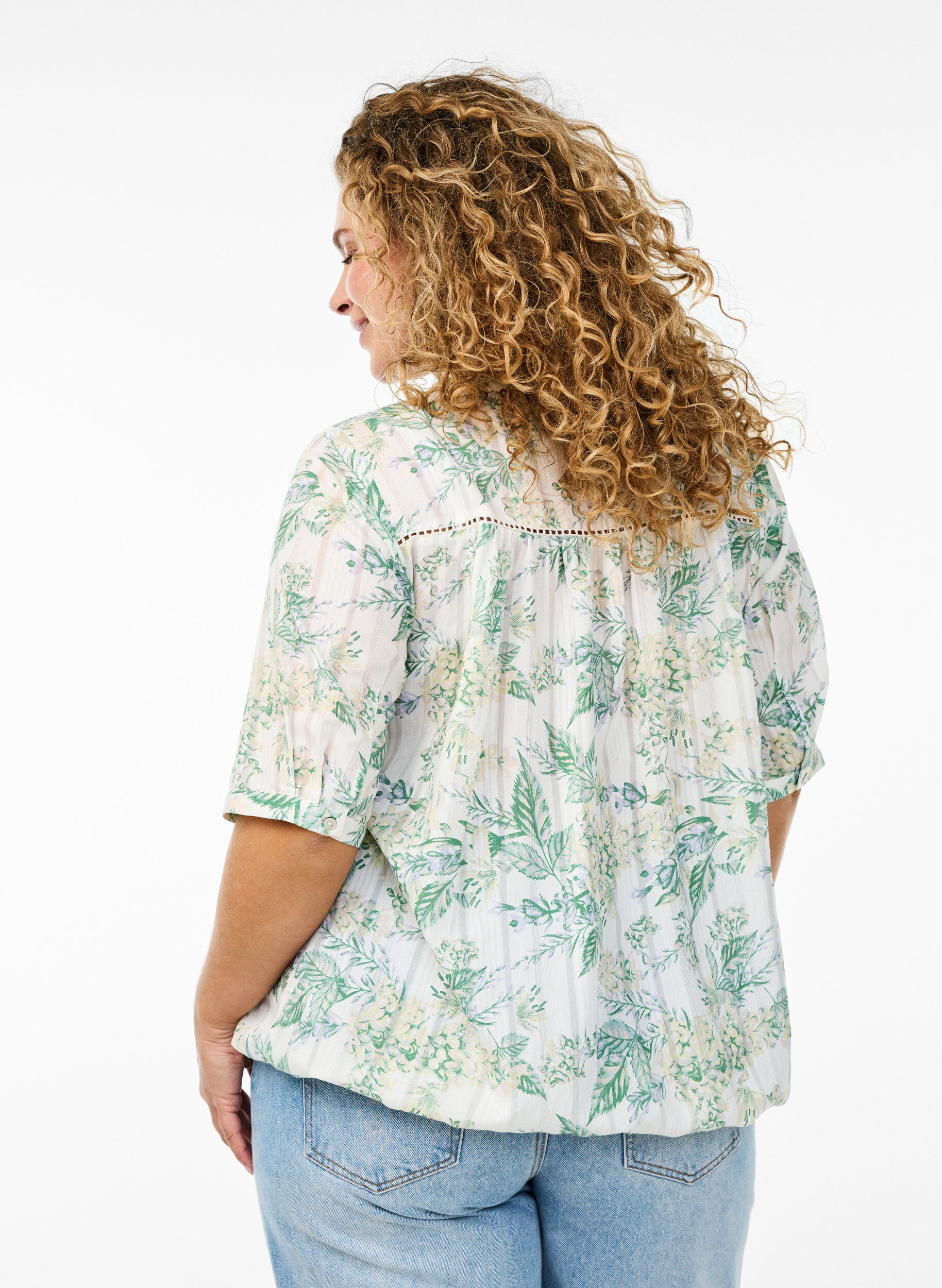 Zizzi Bluse med print og 1/2 &aelig;rmer, Hvid, Model image number 2