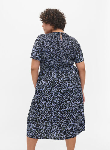 Printet viskose kjole med smock, Blue Dot, Model image number 1