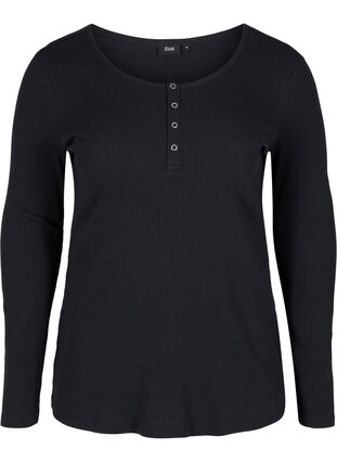 Ensfarvet bomulds bluse med lange ærmer , Black, Packshot image number 0