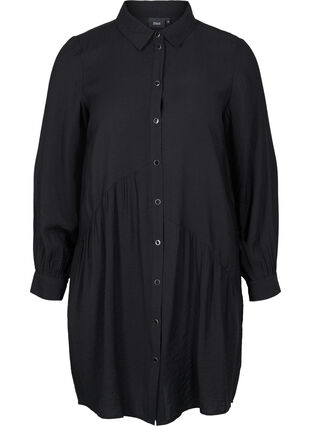 Ensfarvet skjortekjole med a-shape, Black, Packshot image number 0