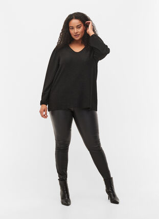 Bluse med glimmer og lange ærmer, Black Black, Model image number 2
