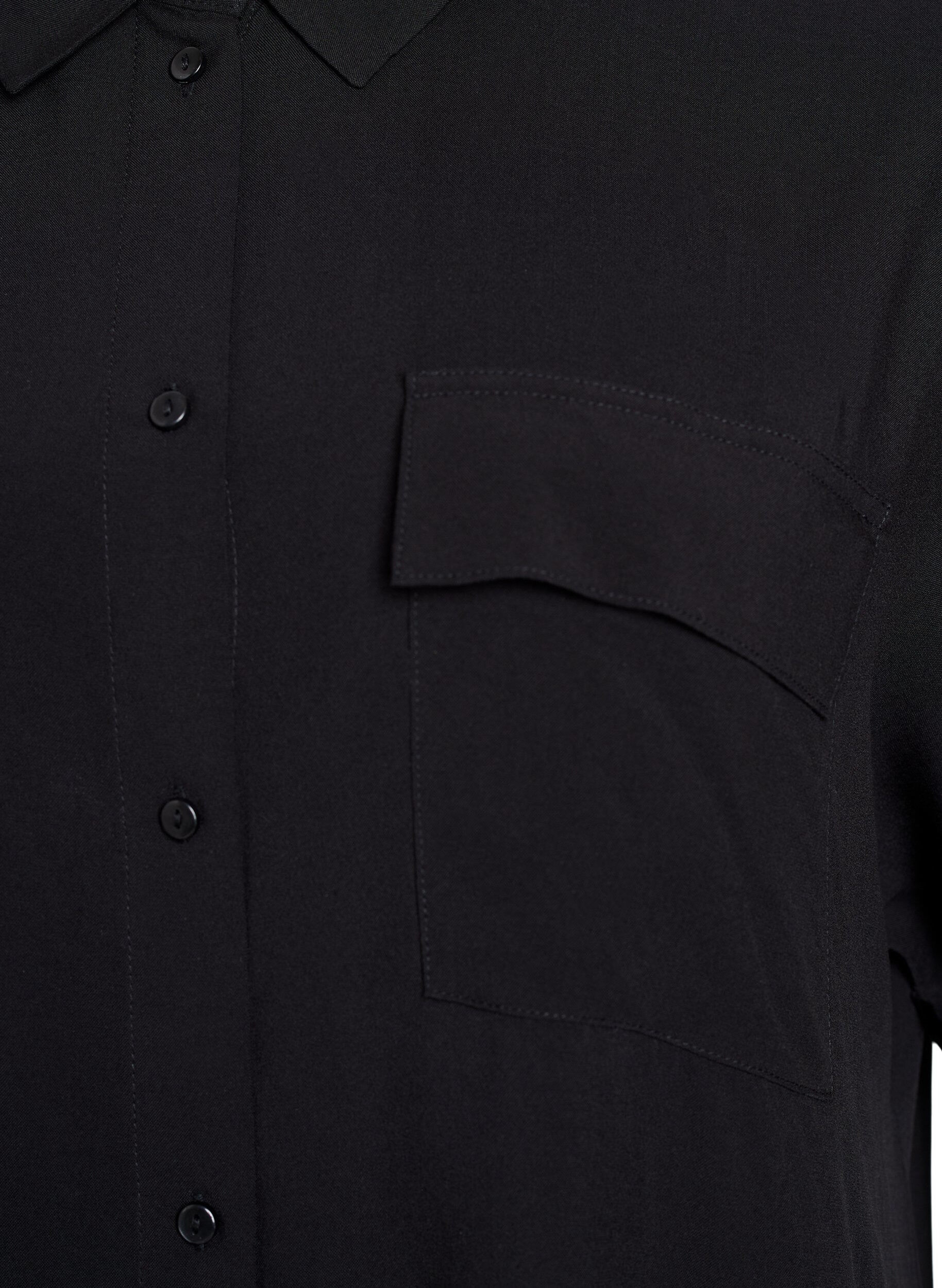 Zizzi Lang skjortekjole med korte &aelig;rmer, Sort, Packshot image number 2