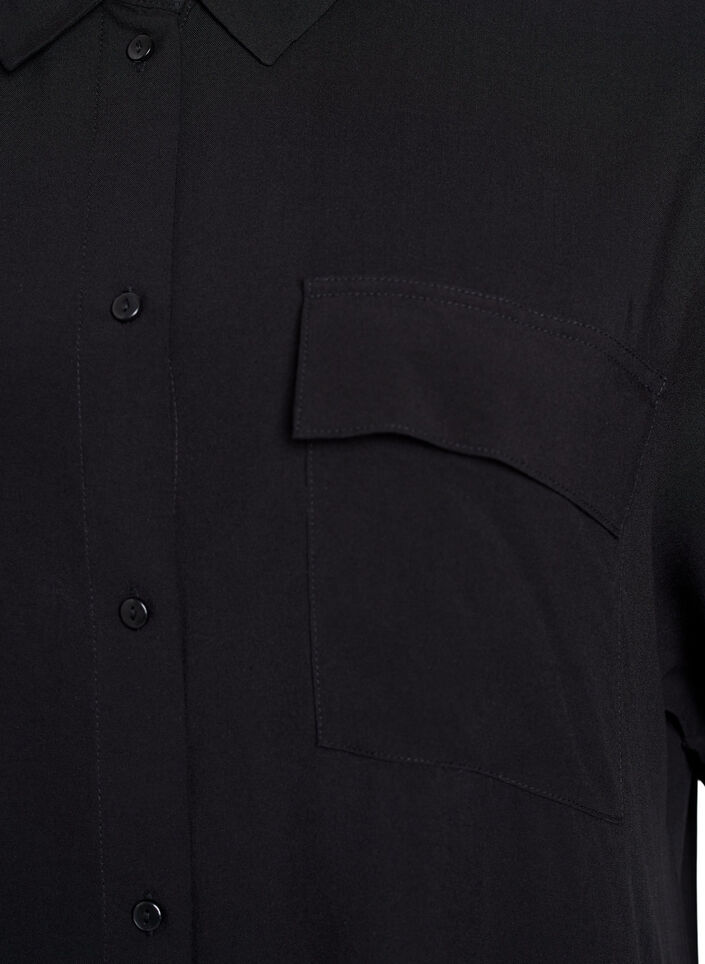 Lang skjortekjole med korte &aelig;rmer, Sort, Packshot image number 2
