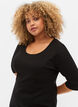 Ensfarvet kjole med 3/4 ærmer og slids, Black, Model image number 2