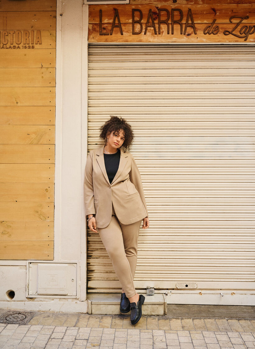 Enkel blazer med knaplukning, Beige, Image image number 0