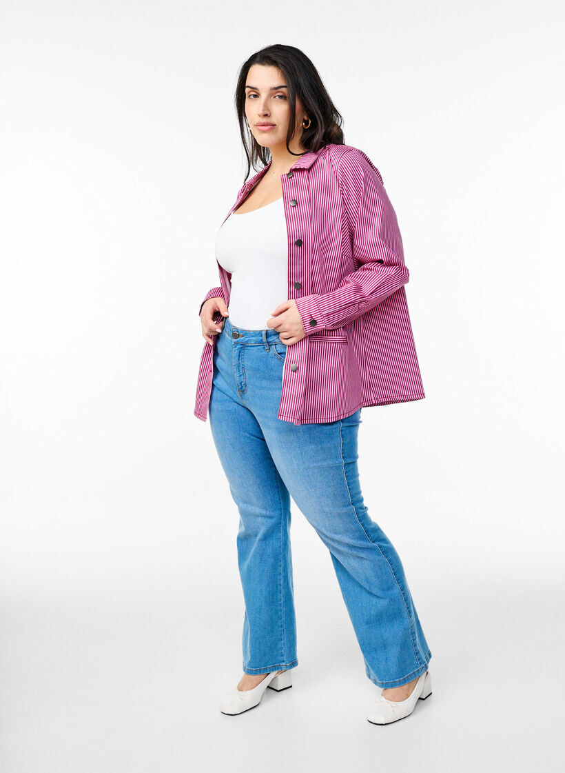 Stribet skjorte med lommer, Rød, Model image number 1