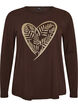 Natbluse i bomuld med hjerteprint, Brun, Packshot image number 0
