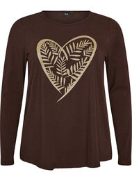 Natbluse i bomuld med hjerteprint, Brun