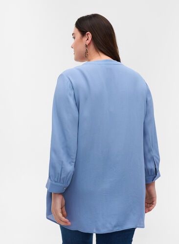 Viskose bluse med 3/4 ærmer, Forever Blue, Model image number 1