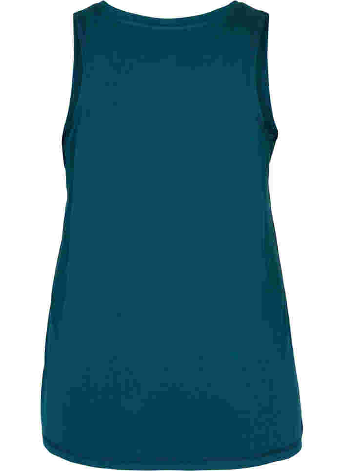 Ensfarvet træningstop med rund halsudskæring, Deep Teal, Packshot image number 1