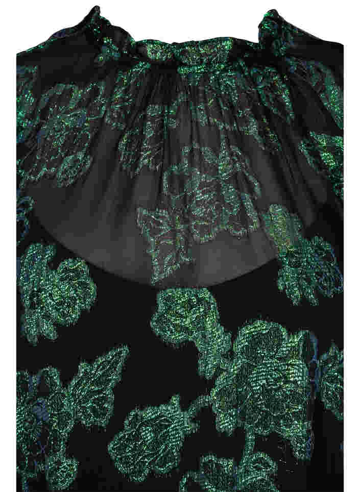 Blomstret viskosekjole med lurex struktur, Black w. Green Lurex, Packshot image number 2
