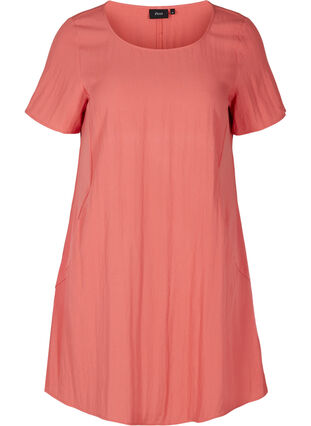 Kortærmet viskose kjole med lommer, Faded Rose, Packshot image number 0