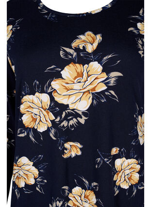 Blomstret bluse med lange ærmer, Night Sky Flower AOP, Packshot image number 2