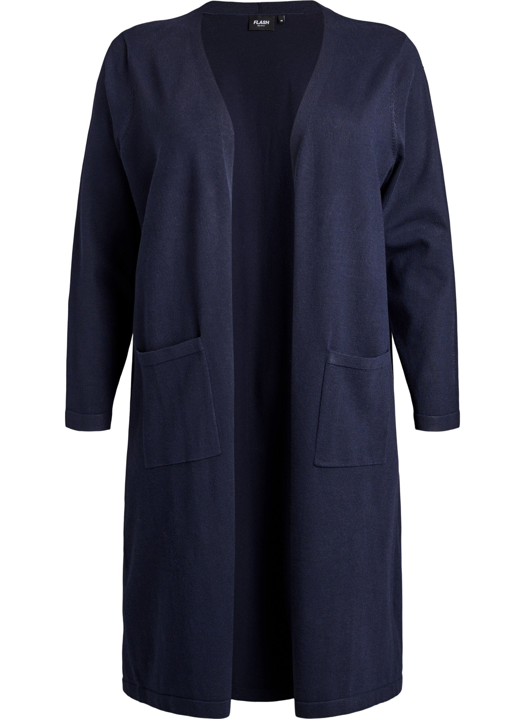 ZizziLang, &aring;ben cardigan med lommer, Bl&aring;, Packshot image number 0