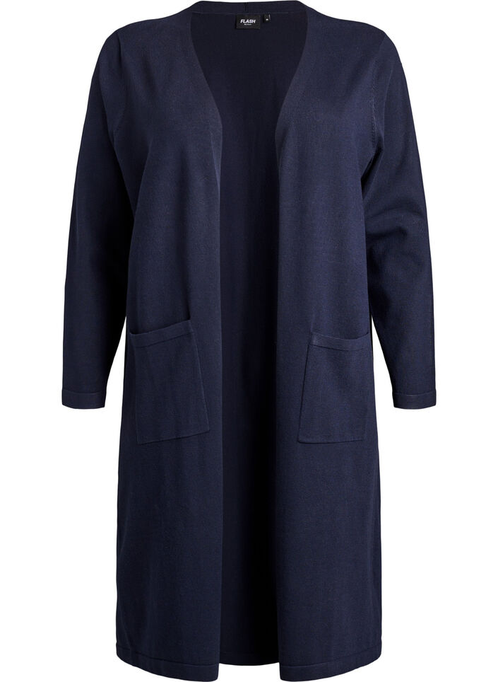 Lang, &aring;ben cardigan med lommer, Bl&aring;, Packshot image number 0