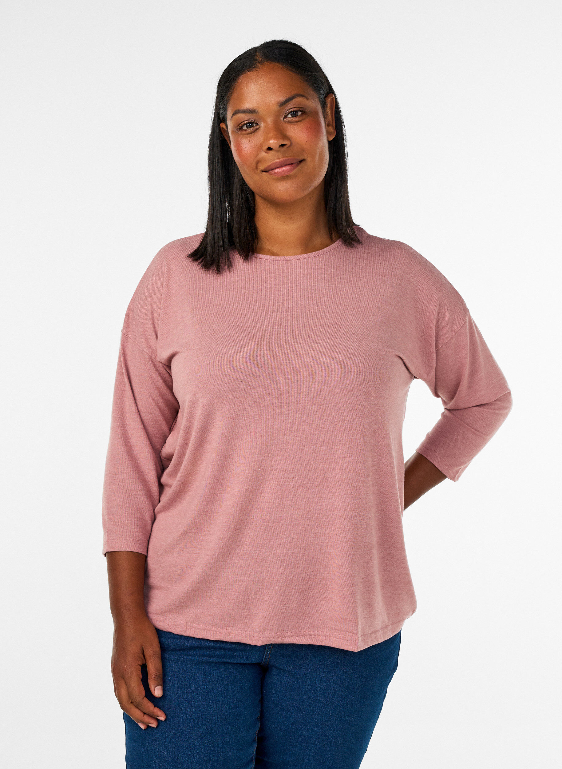Jerseybluse med 3/4 &aelig;rmer, Lyser&oslash;d, Model