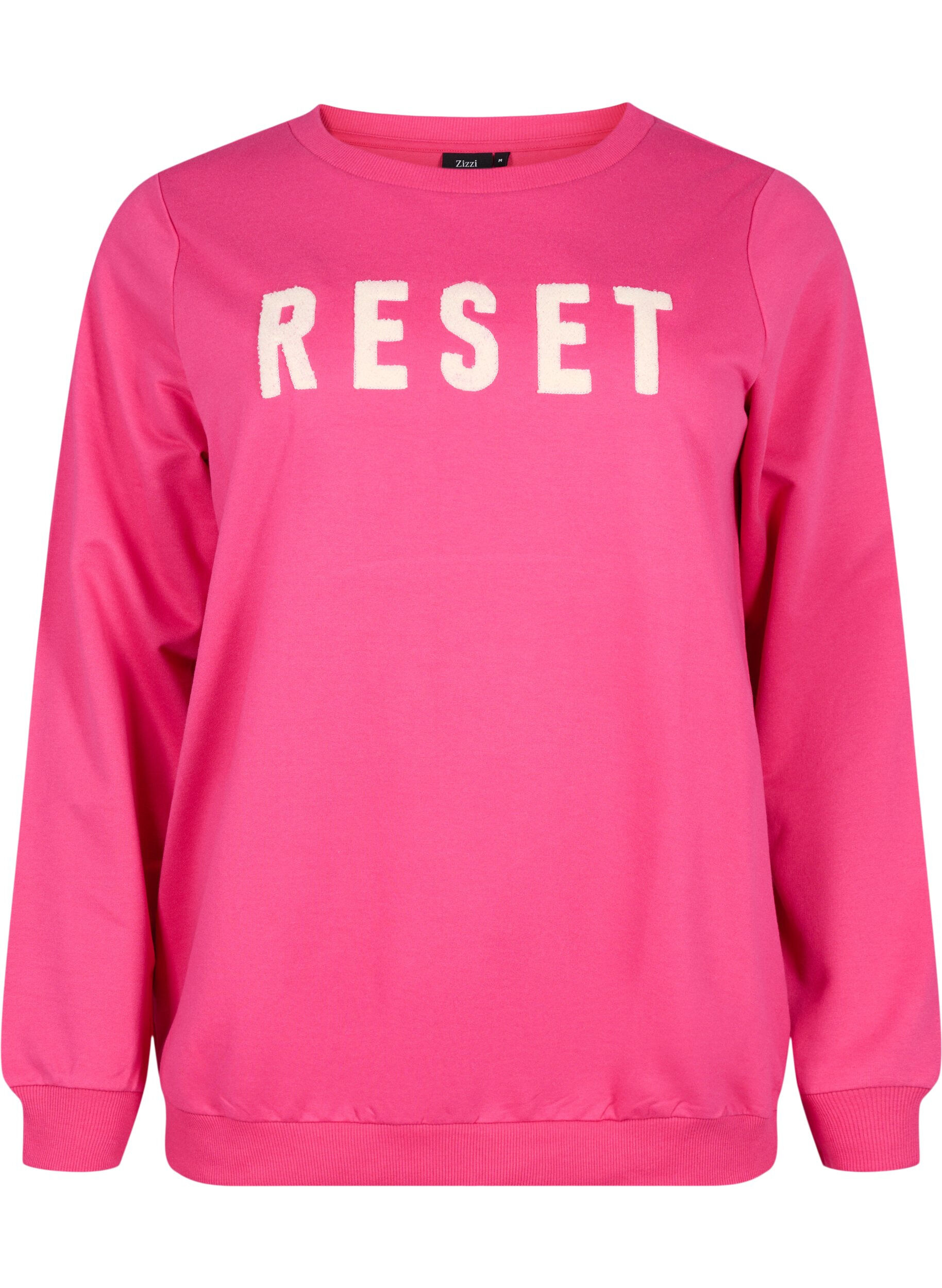 Zizzi Sweatshirt med tekst , Fuchsia P. W. Reset, Packshot image number 0