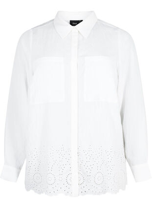 Skjorte i viskose med broderi anglaise, Bright White, Packshot image number 0