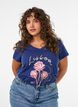 T-shirt i bomuld med frontprint og V-hals, Bl&aring;, Model image number 0